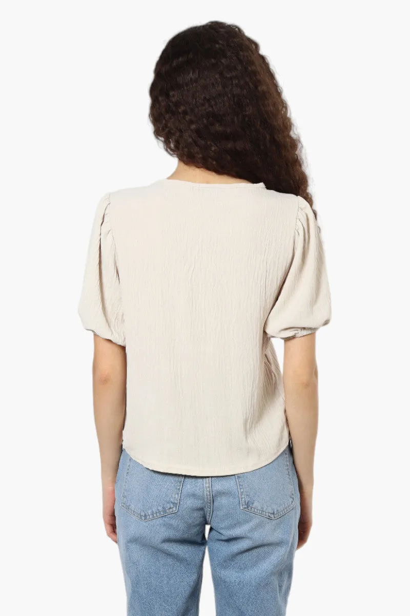 Magazine V-Neck Bell Sleeve Blouse - Stone sold by Fairweather product image thumbnail 4