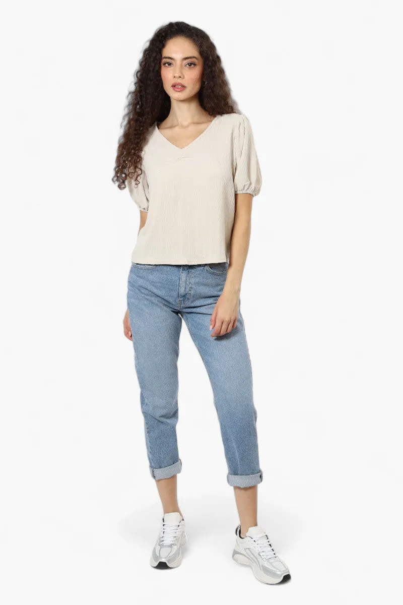 Magazine V-Neck Bell Sleeve Blouse - Stone sold by Fairweather product image thumbnail 2