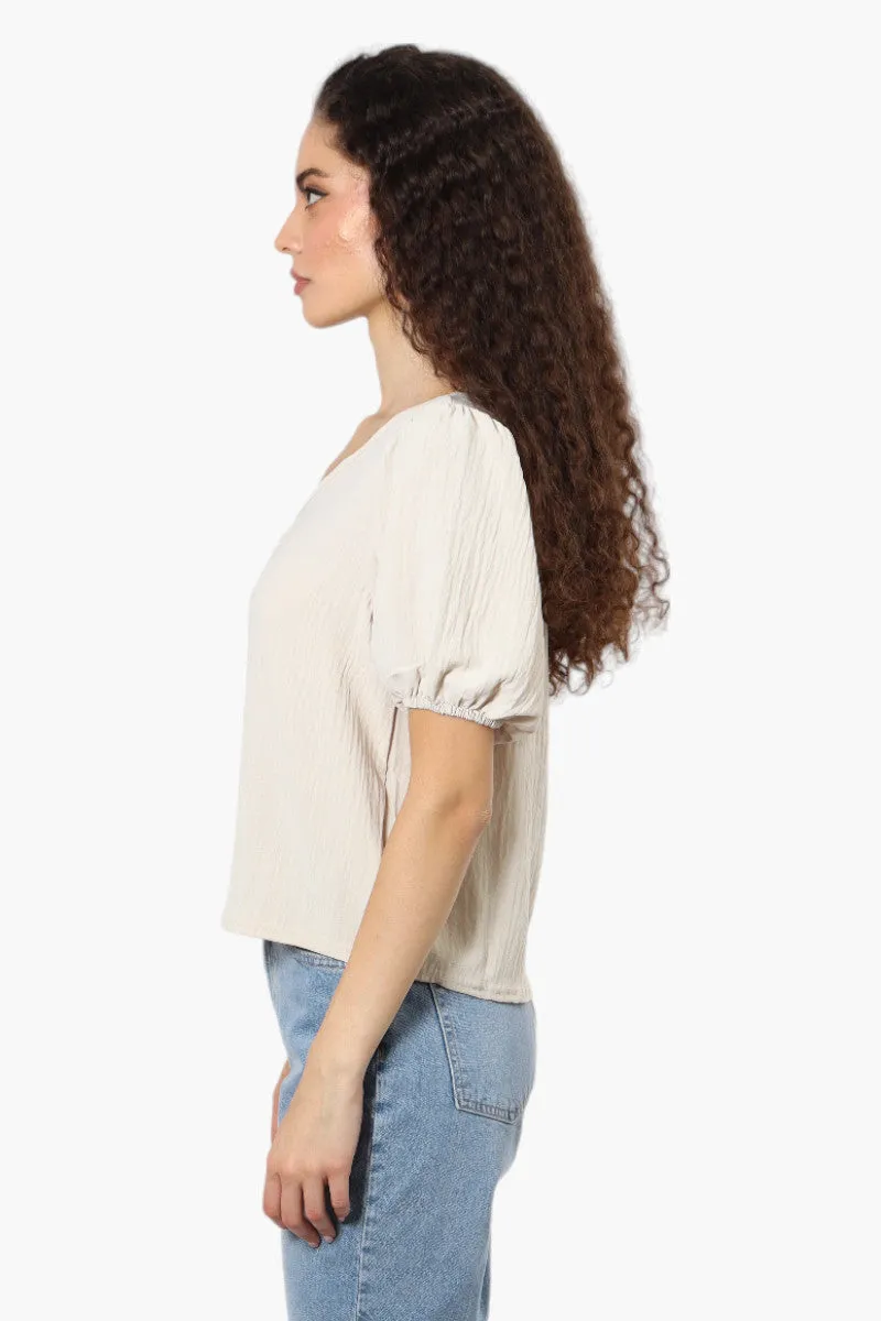 Magazine V-Neck Bell Sleeve Blouse - Stone sold by Fairweather product image thumbnail 3
