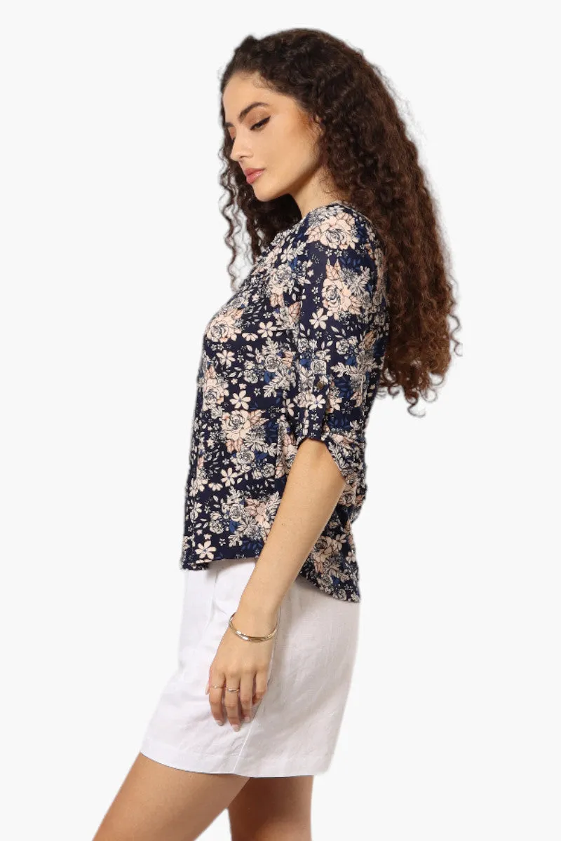 Beechers Brook Floral Roll Up Sleeve Blouse - Navy sold by Fairweather product image thumbnail 3
