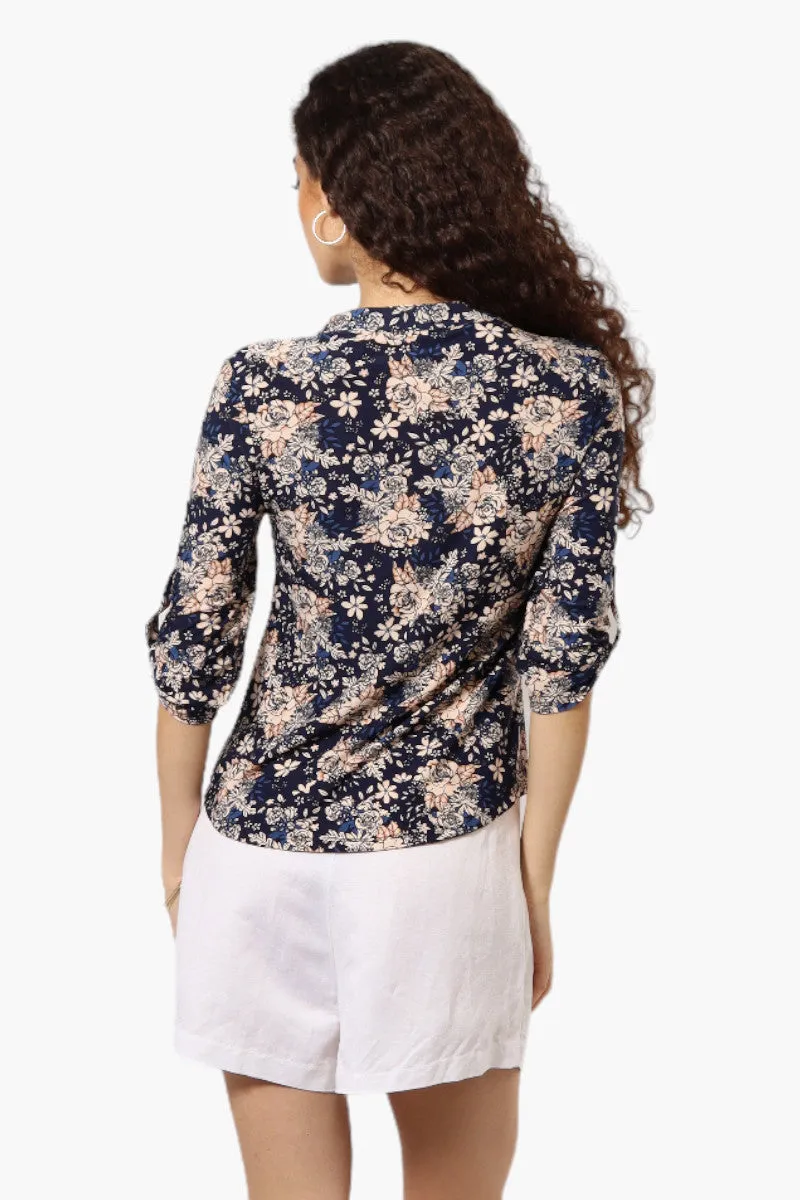 Beechers Brook Floral Roll Up Sleeve Blouse - Navy sold by Fairweather product image thumbnail 4