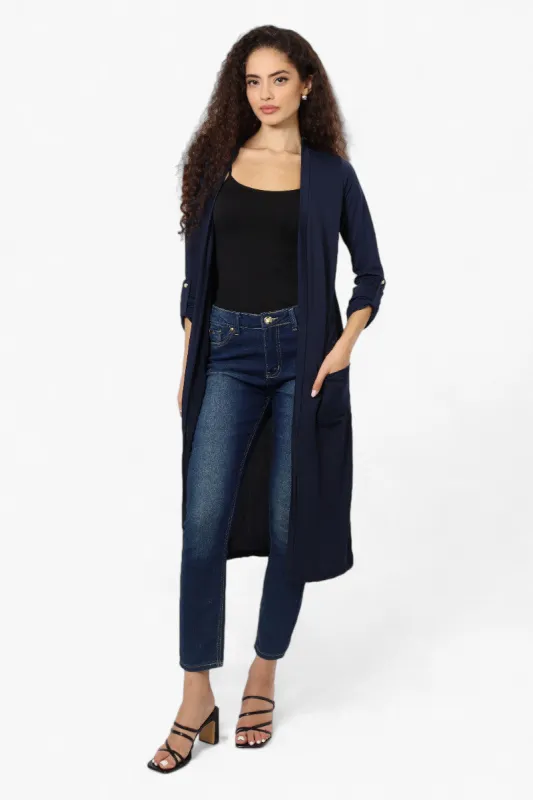 International INC Company Roll Up Sleeve Duster Cardigan - Navy sold by Fairweather