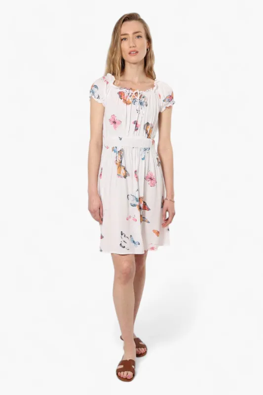 Impress Floral Cap Sleeve Day Dress - White sold by Fairweather
