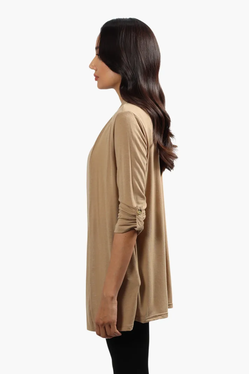 Majora Roll Up Sleeve Open Front Cardigan - Beige sold by Fairweather product image thumbnail 3