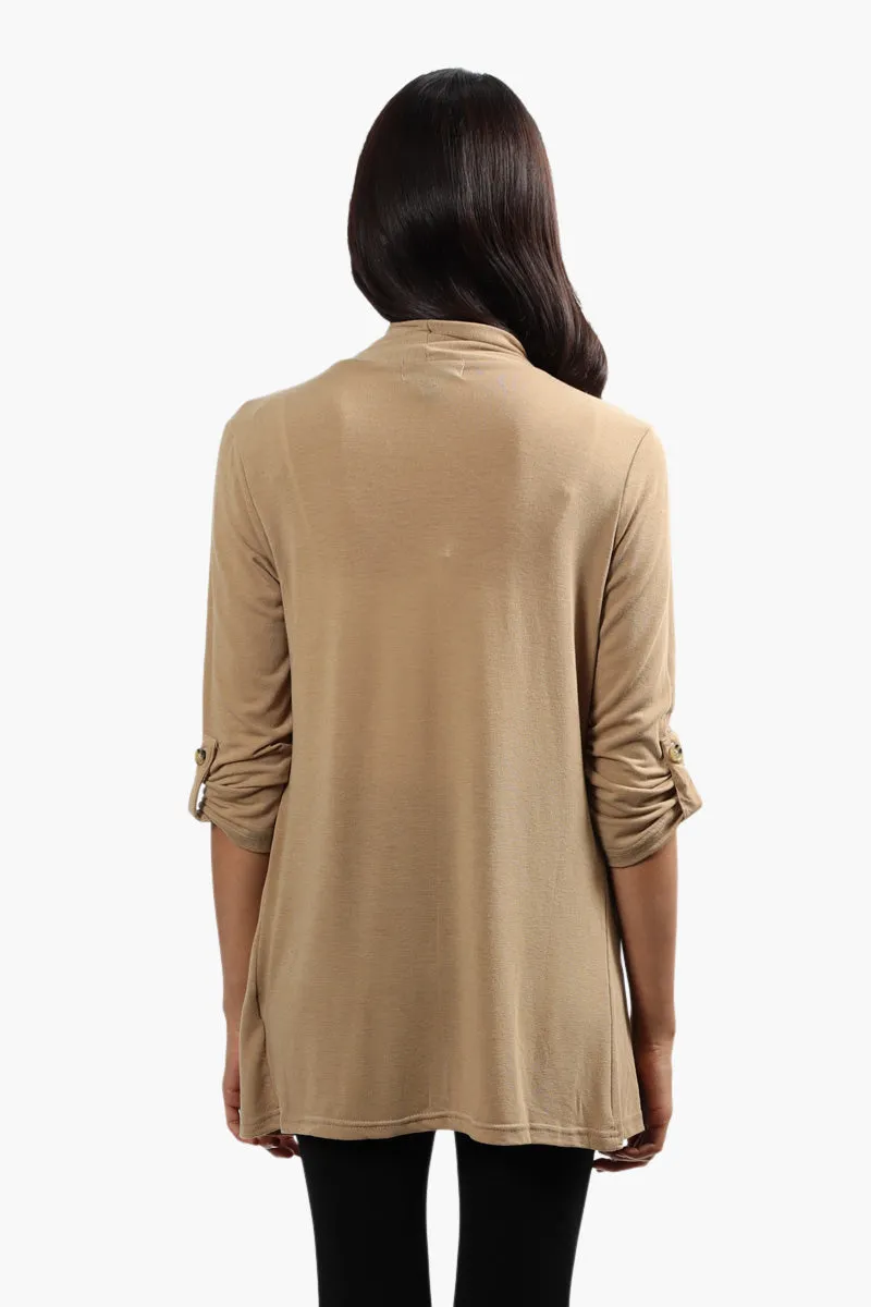Majora Roll Up Sleeve Open Front Cardigan - Beige sold by Fairweather product image thumbnail 4