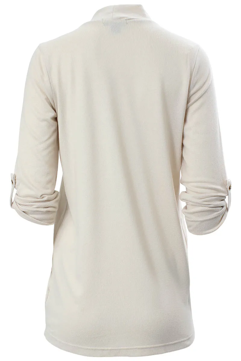 Majora Roll Up Sleeve Open Front Cardigan - Cream sold by Fairweather product image thumbnail 3