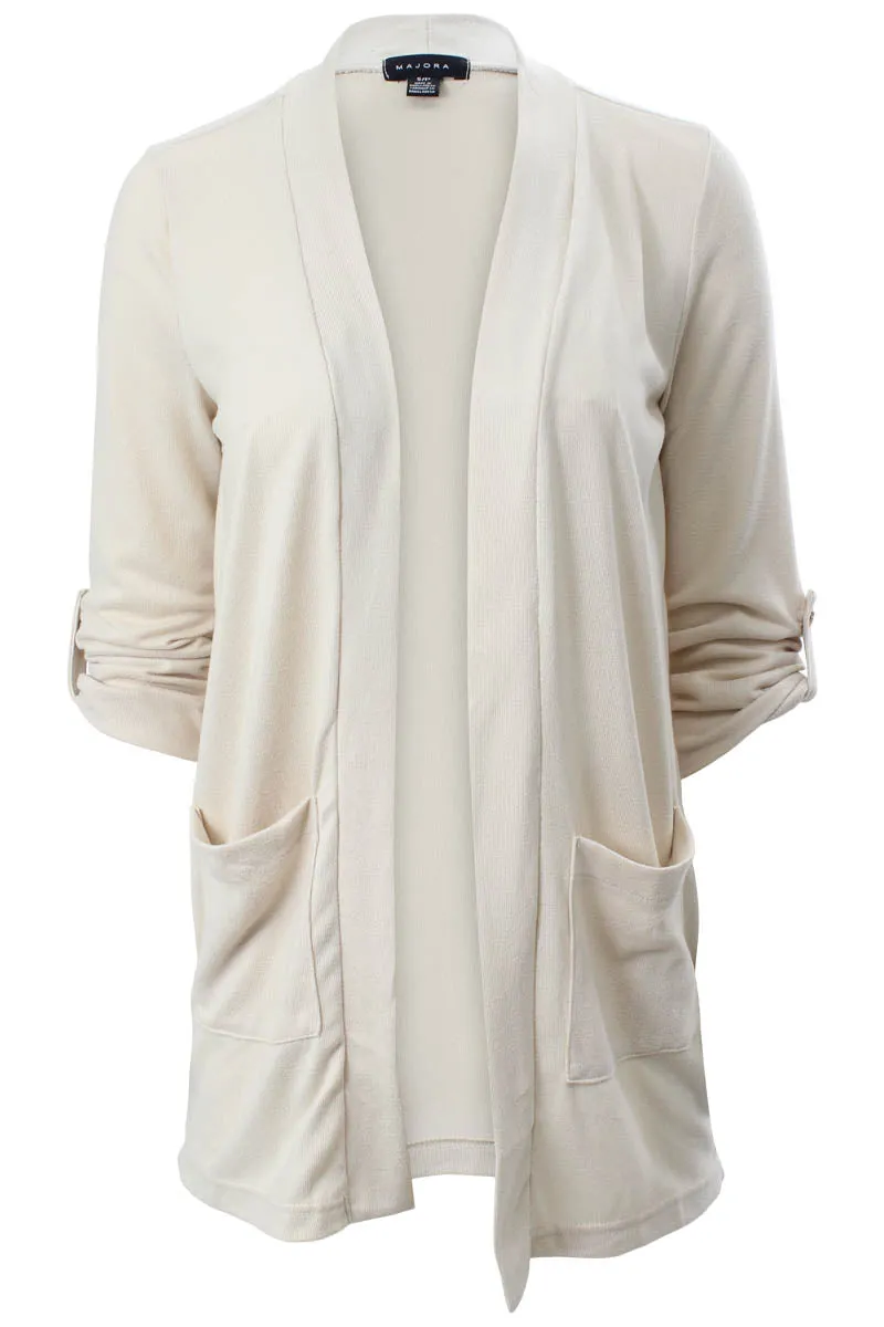 Majora Roll Up Sleeve Open Front Cardigan - Cream sold by Fairweather