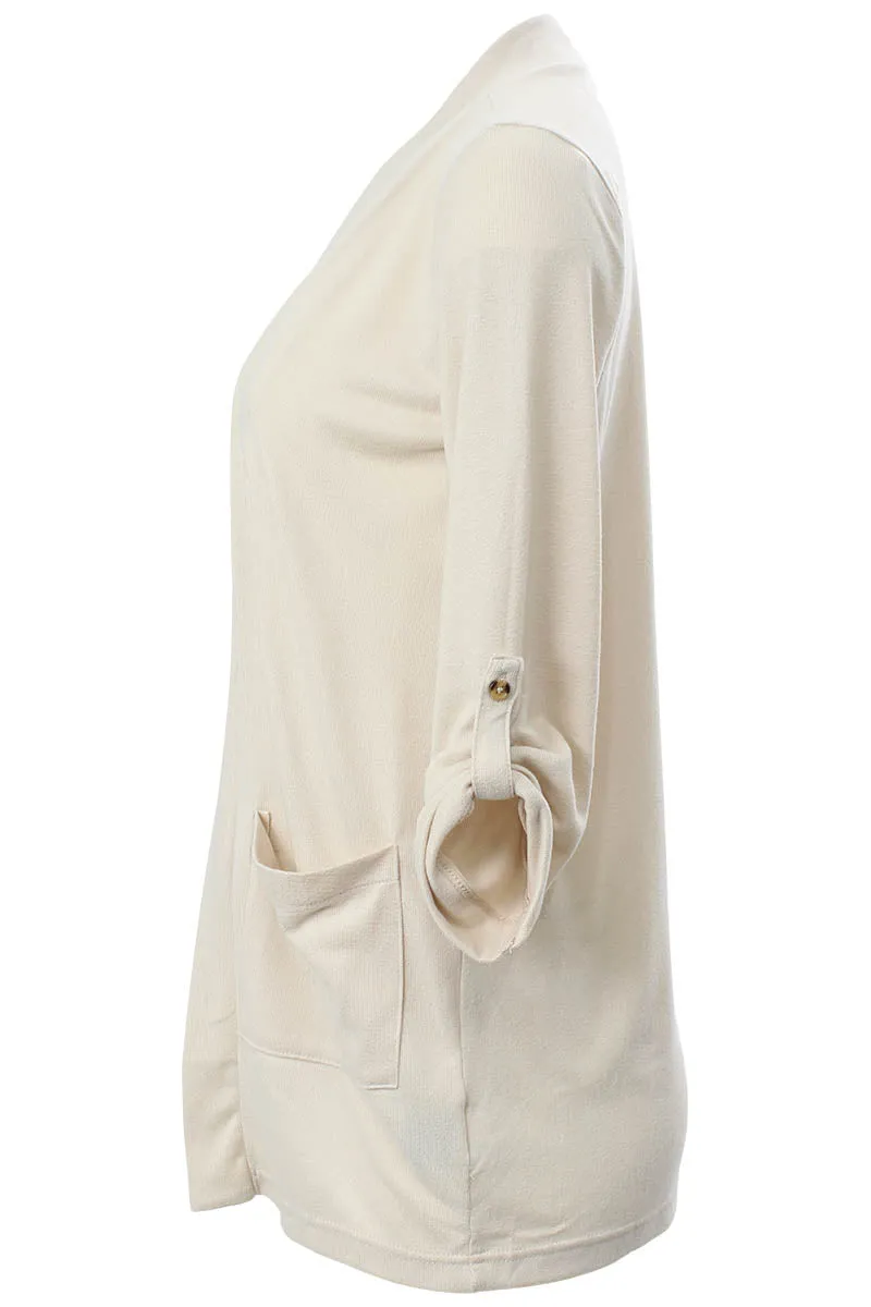 Majora Roll Up Sleeve Open Front Cardigan - Cream sold by Fairweather product image thumbnail 2