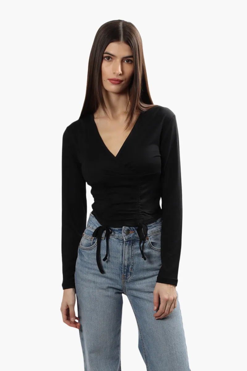 Solid Ruched Long Sleeve Top - Black sold by Fairweather