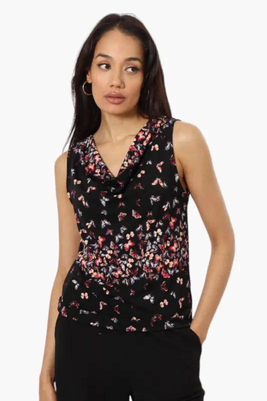 Impress Butterfly Pattern Cowl Neck Tank Top - Black sold by Fairweather