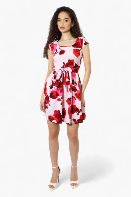 Limite Belted Floral Cap Sleeve Day Dress - Pink sold by Fairweather