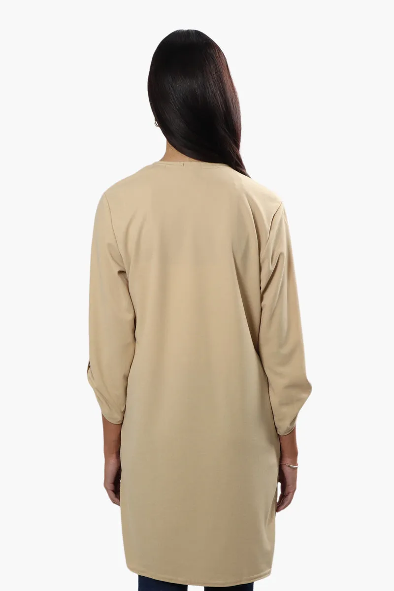Limite Open Front Roll Up Sleeve Cardigan - Beige sold by Fairweather product image thumbnail 4
