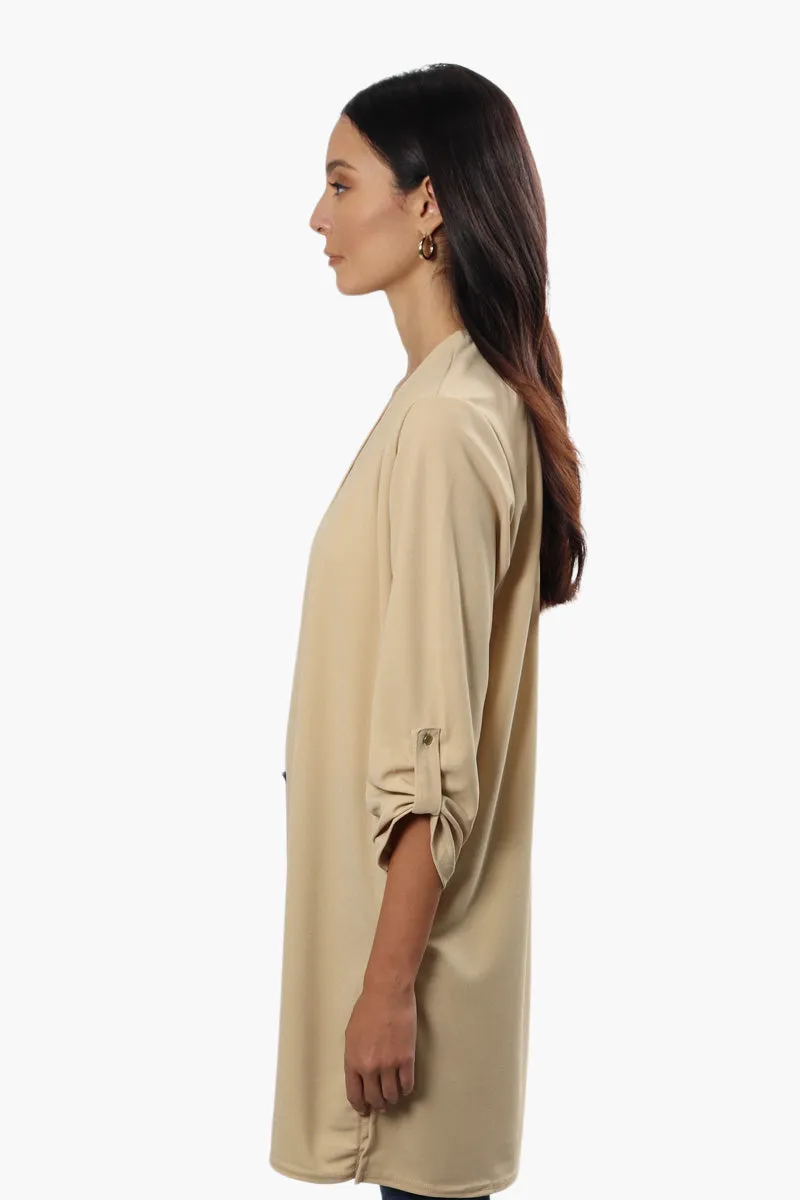 Limite Open Front Roll Up Sleeve Cardigan - Beige sold by Fairweather product image thumbnail 3