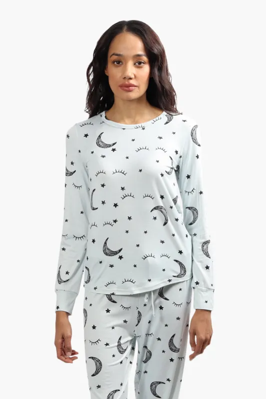 Cuddly Canuckies Moon Print Pajama Top - Blue sold by Fairweather
