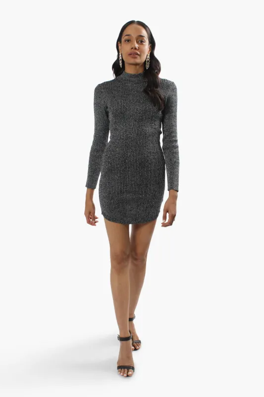 Limite Ribbed Mock Neck Sweater Dress - Grey made by Fairweather