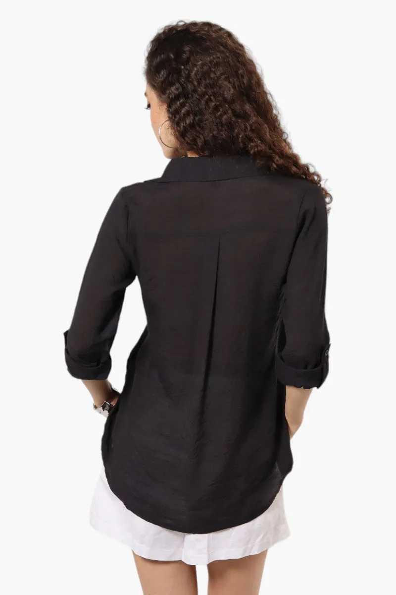 International INC Company Pleated Button Down Shirt - Black sold by Fairweather product image thumbnail 4