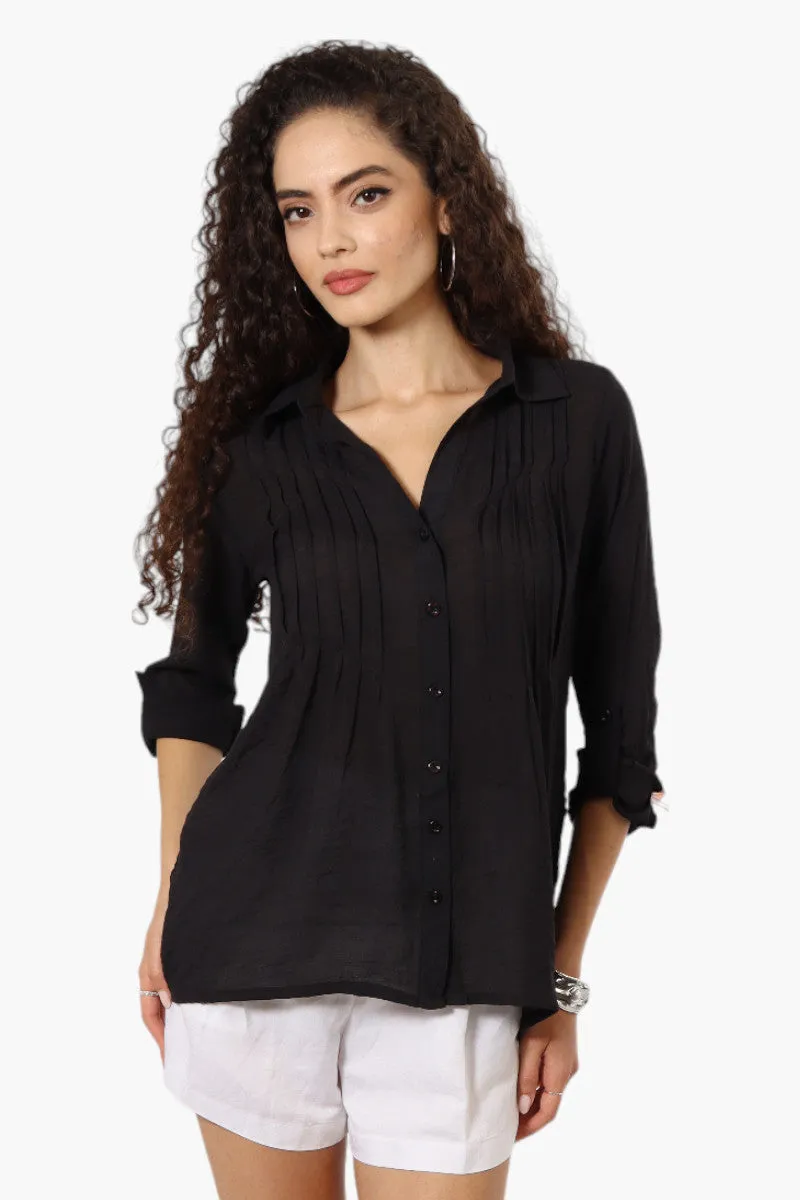 International INC Company Pleated Button Down Shirt - Black sold by Fairweather