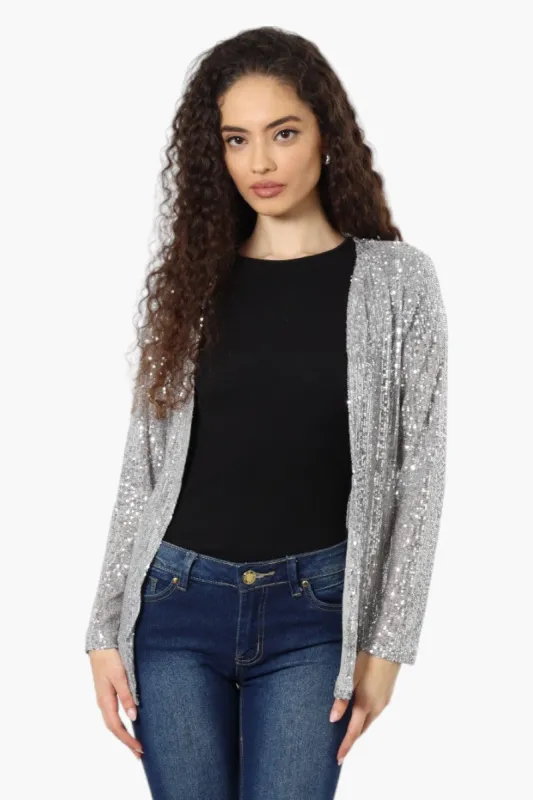 Limite Long Sleeve Sequin Wrap Cardigan - Grey sold by Fairweather