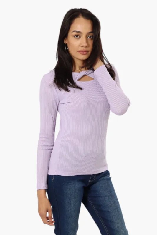 Magazine Ribbed Front Twist Long Sleeve Top - Lavender sold by Fairweather