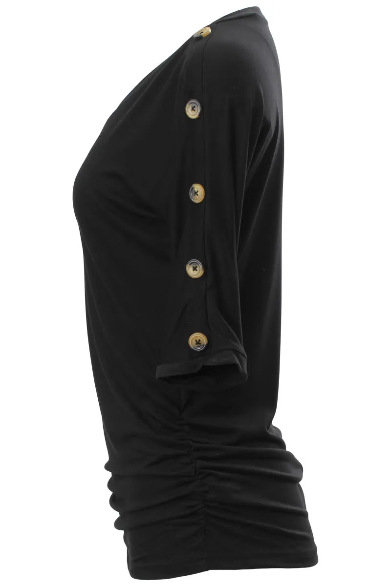 Majora Solid Button Sleeve Blouse - Black sold by Fairweather product image thumbnail 2