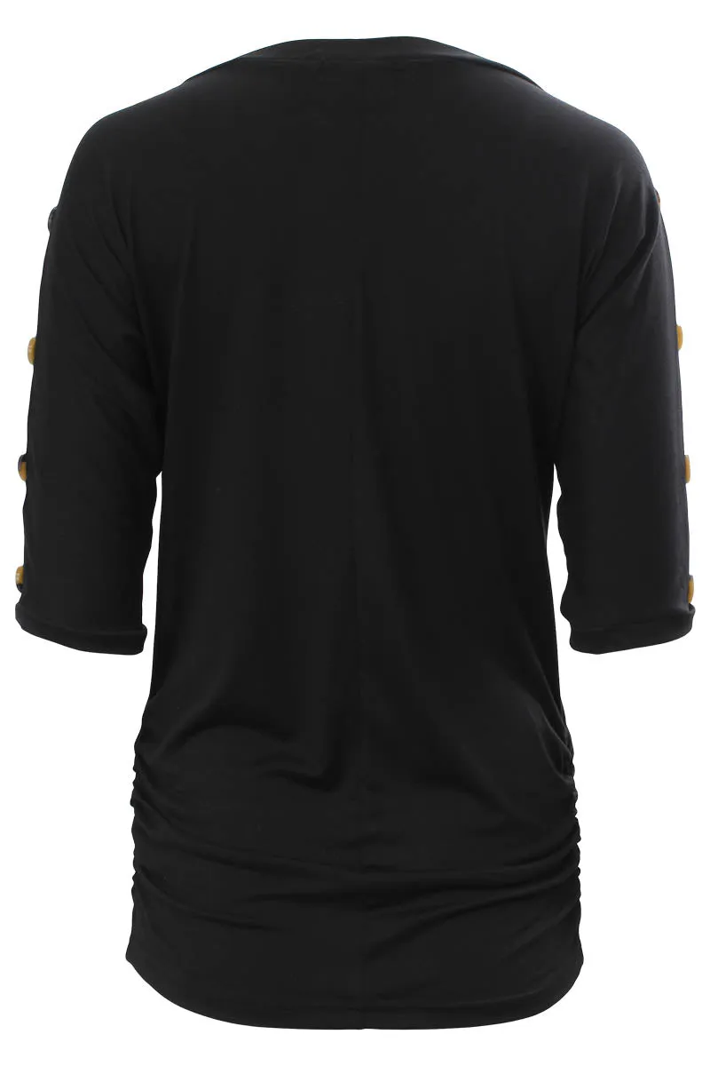 Majora Solid Button Sleeve Blouse - Black sold by Fairweather product image thumbnail 3