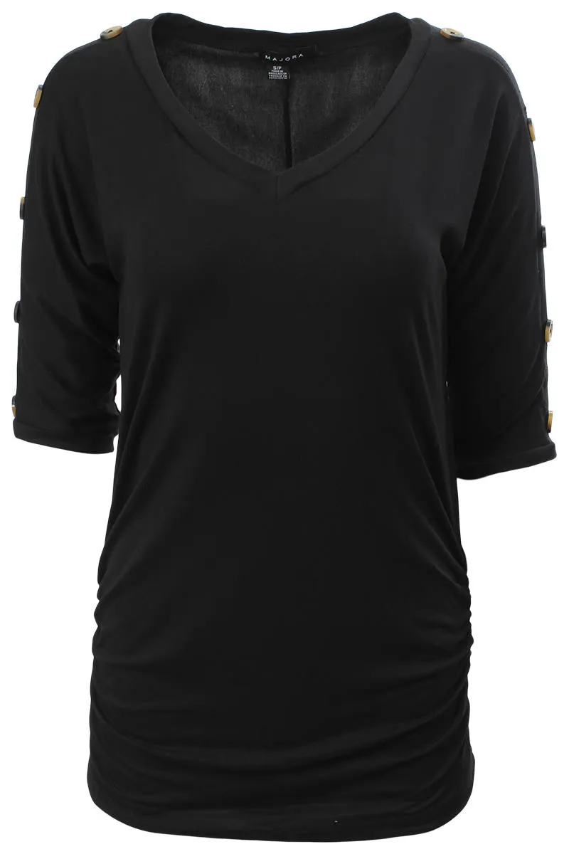 Majora Solid Button Sleeve Blouse - Black sold by Fairweather