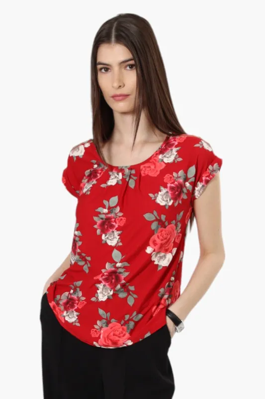 International INC Company Floral Zip Shoulder Blouse - Red sold by Fairweather
