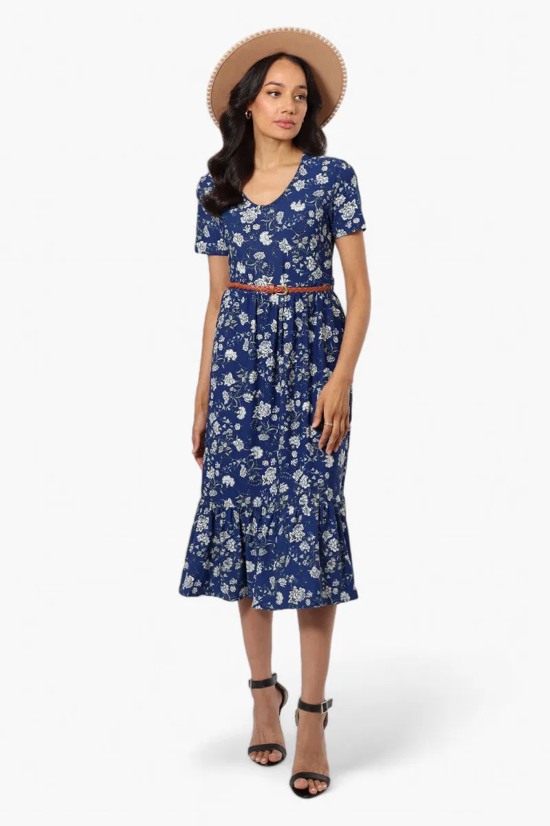 International INC Company Floral Belted Short Sleeve Maxi Dress - Blue sold by Fairweather product image thumbnail 2