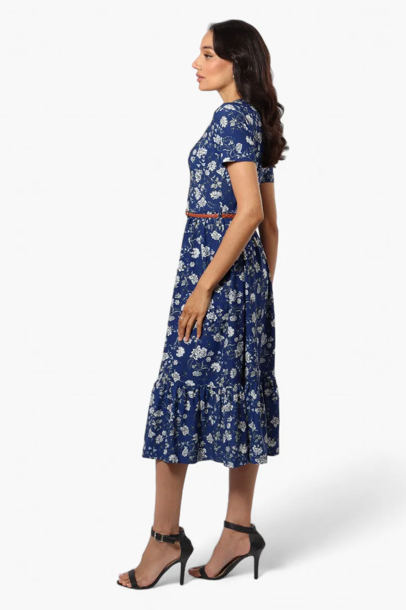 International INC Company Floral Belted Short Sleeve Maxi Dress - Blue sold by Fairweather product image thumbnail 3