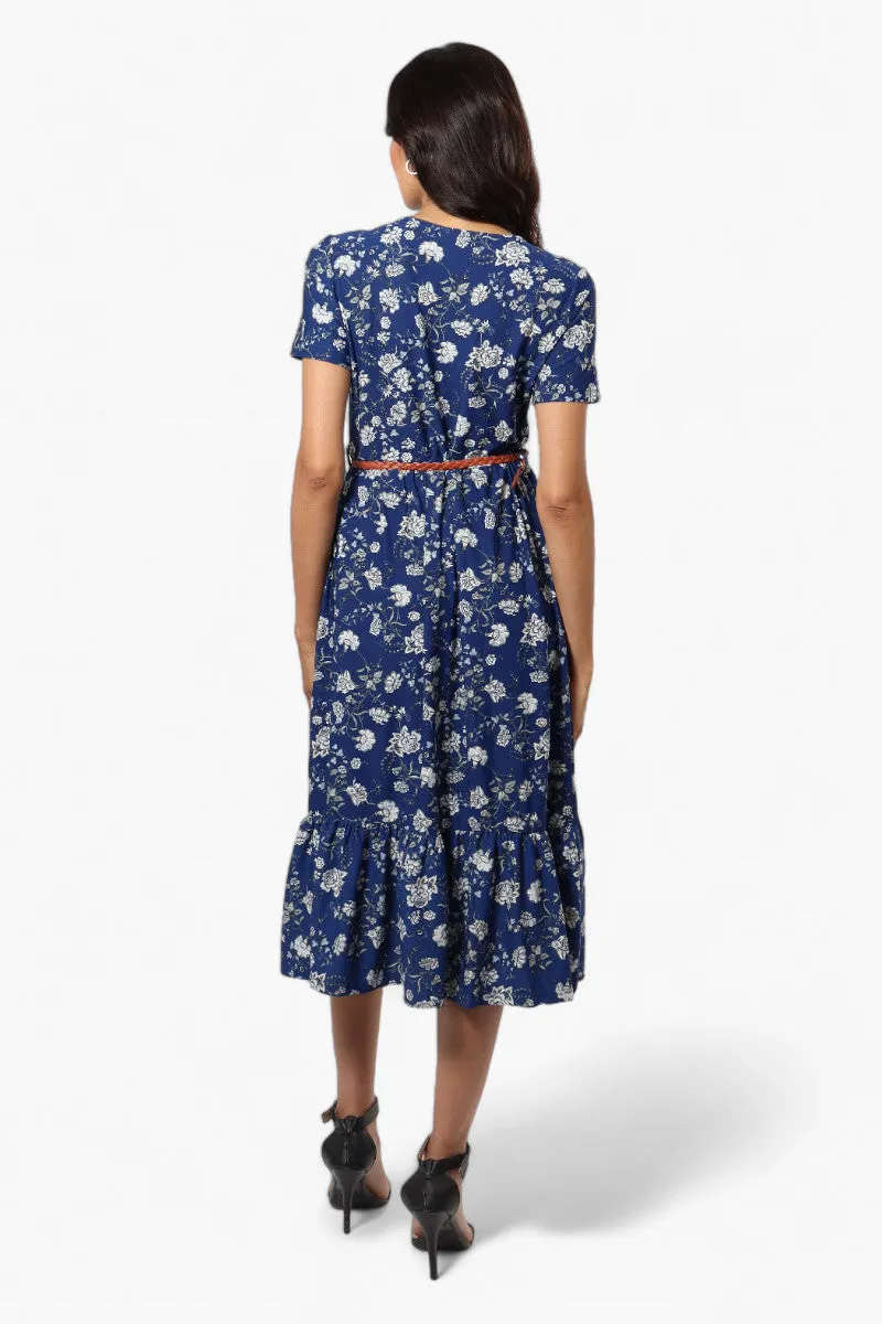 International INC Company Floral Belted Short Sleeve Maxi Dress - Blue sold by Fairweather product image thumbnail 4