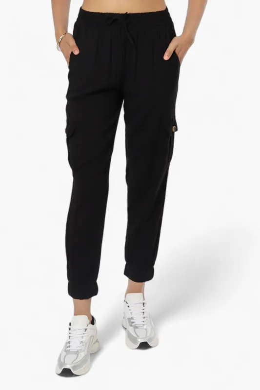 International INC Company Tie Waist Cargo Pocket Jogger Pants - Black sold by Fairweather