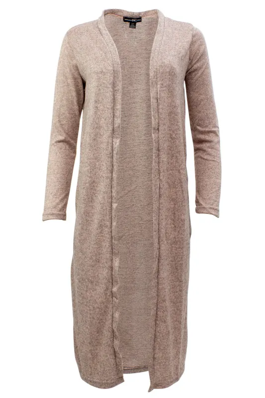 Solid Full Length Open Front Long Sleeve Cardigan - Pink sold by Fairweather