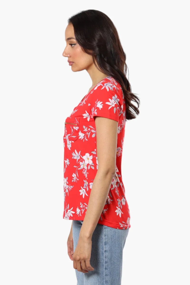Majora Floral Cap Sleeve Henley Tee - Red sold by Fairweather product image thumbnail 3