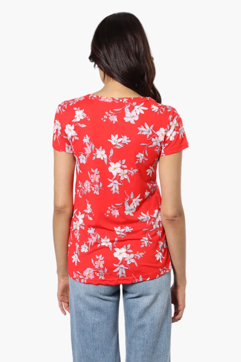 Majora Floral Cap Sleeve Henley Tee - Red sold by Fairweather product image thumbnail 4