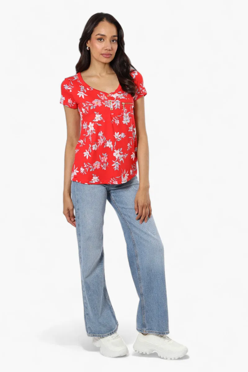 Majora Floral Cap Sleeve Henley Tee - Red sold by Fairweather product image thumbnail 2