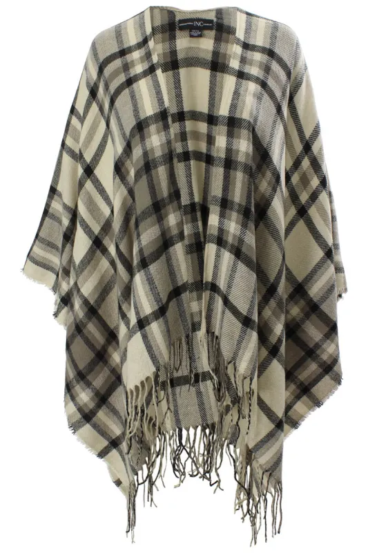 International INC Company Plaid Open Poncho - Taupe sold by Fairweather