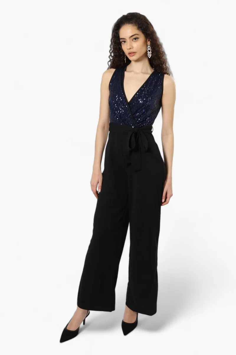 Limite Belted Sequin Top Jumpsuit - Navy sold by Fairweather