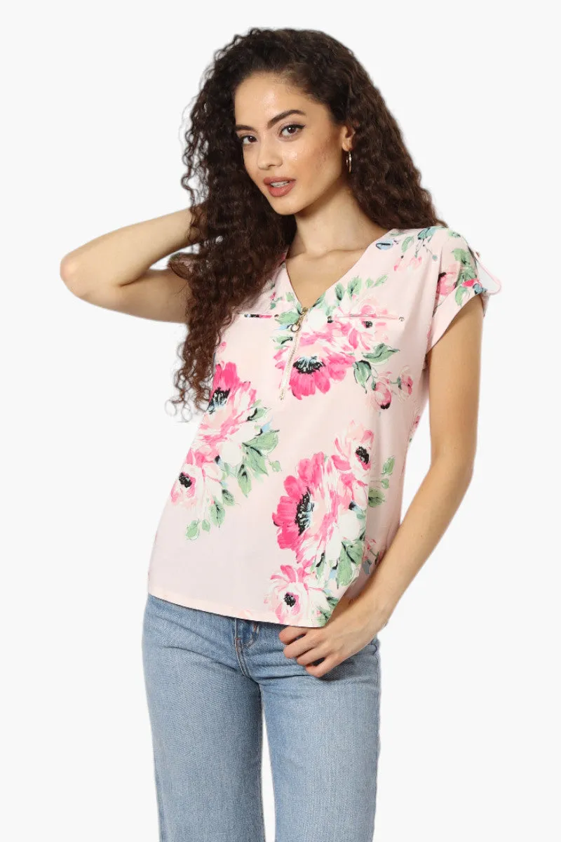 Beechers Brook Floral Half Zip Tee - Pink sold by Fairweather
