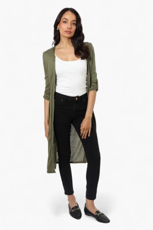 Magazine Roll Up Sleeve Open Duster Cardigan - Olive sold by Fairweather