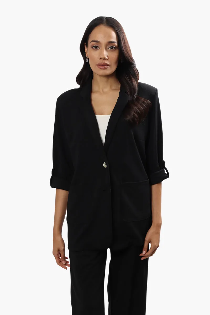 Impress Roll Up Sleeve 2 Button Blazer - Black sold by Fairweather
