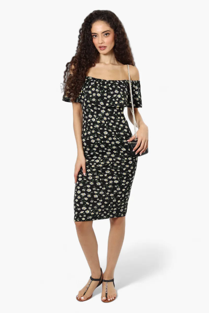 International INC Company Floral Off Shoulder Flounce Midi Dress - Black sold by Fairweather product image thumbnail 2