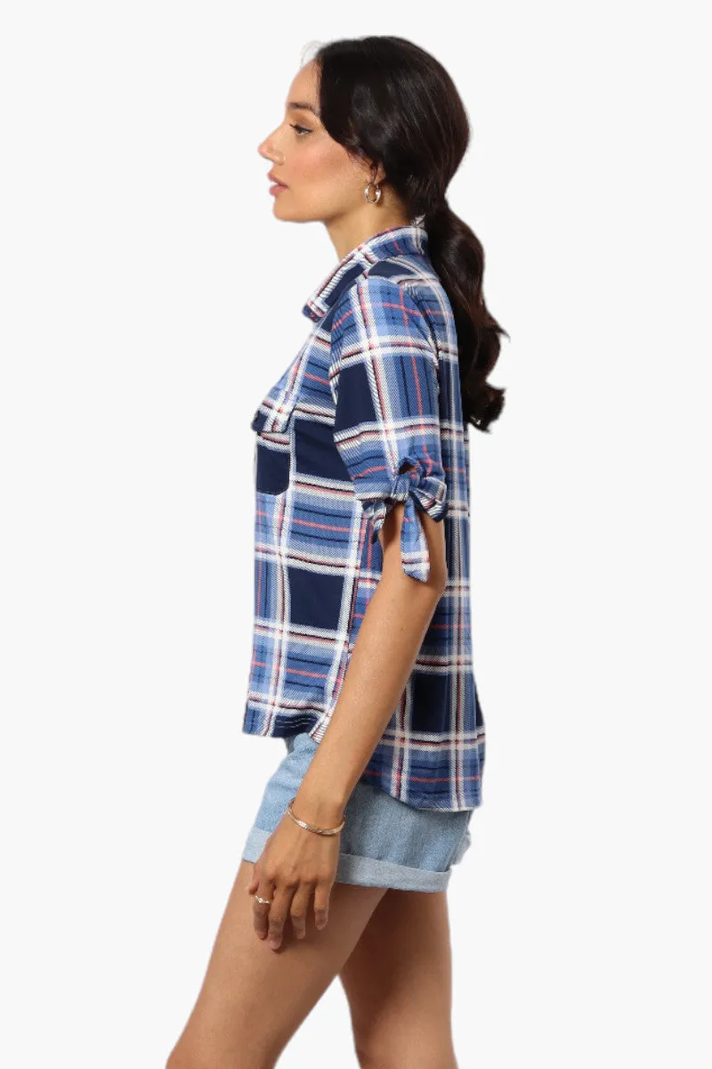 Urbanology Plaid Tie Sleeve Shirt - Blue sold by Fairweather product image thumbnail 3