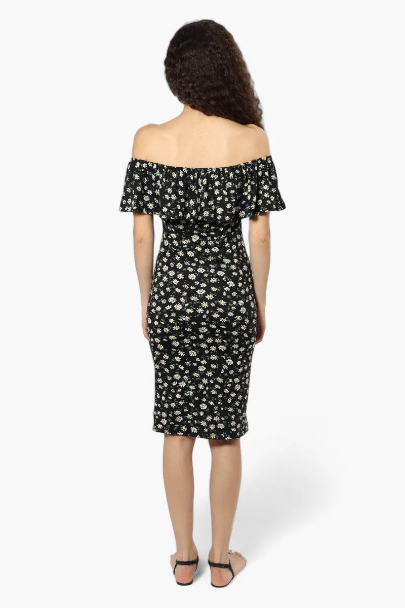 International INC Company Floral Off Shoulder Flounce Midi Dress - Black sold by Fairweather product image thumbnail 4