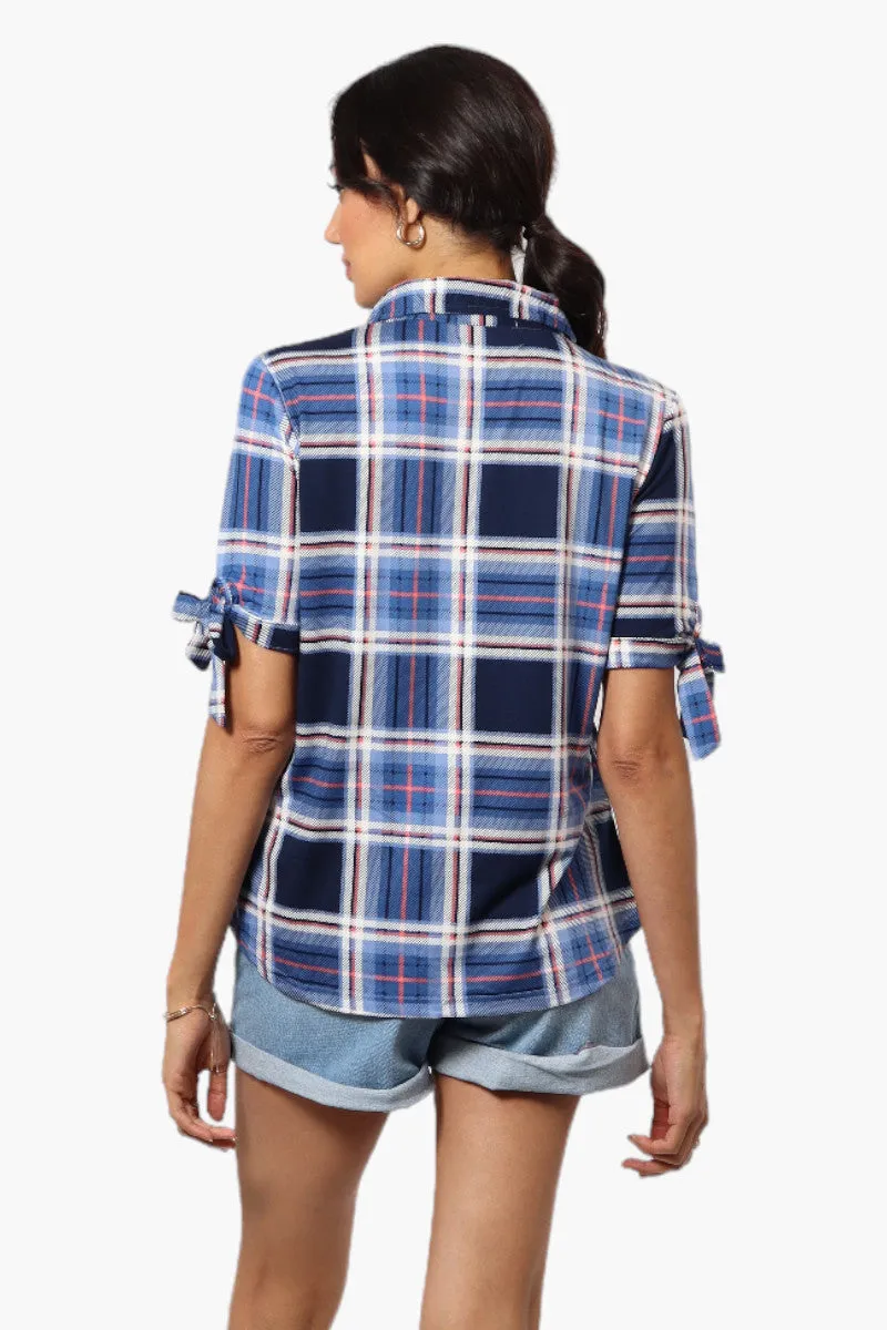Urbanology Plaid Tie Sleeve Shirt - Blue sold by Fairweather product image thumbnail 4