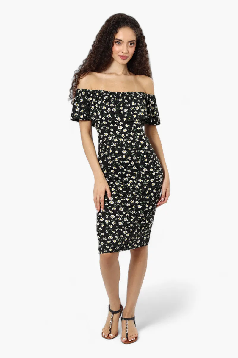 International INC Company Floral Off Shoulder Flounce Midi Dress - Black sold by Fairweather