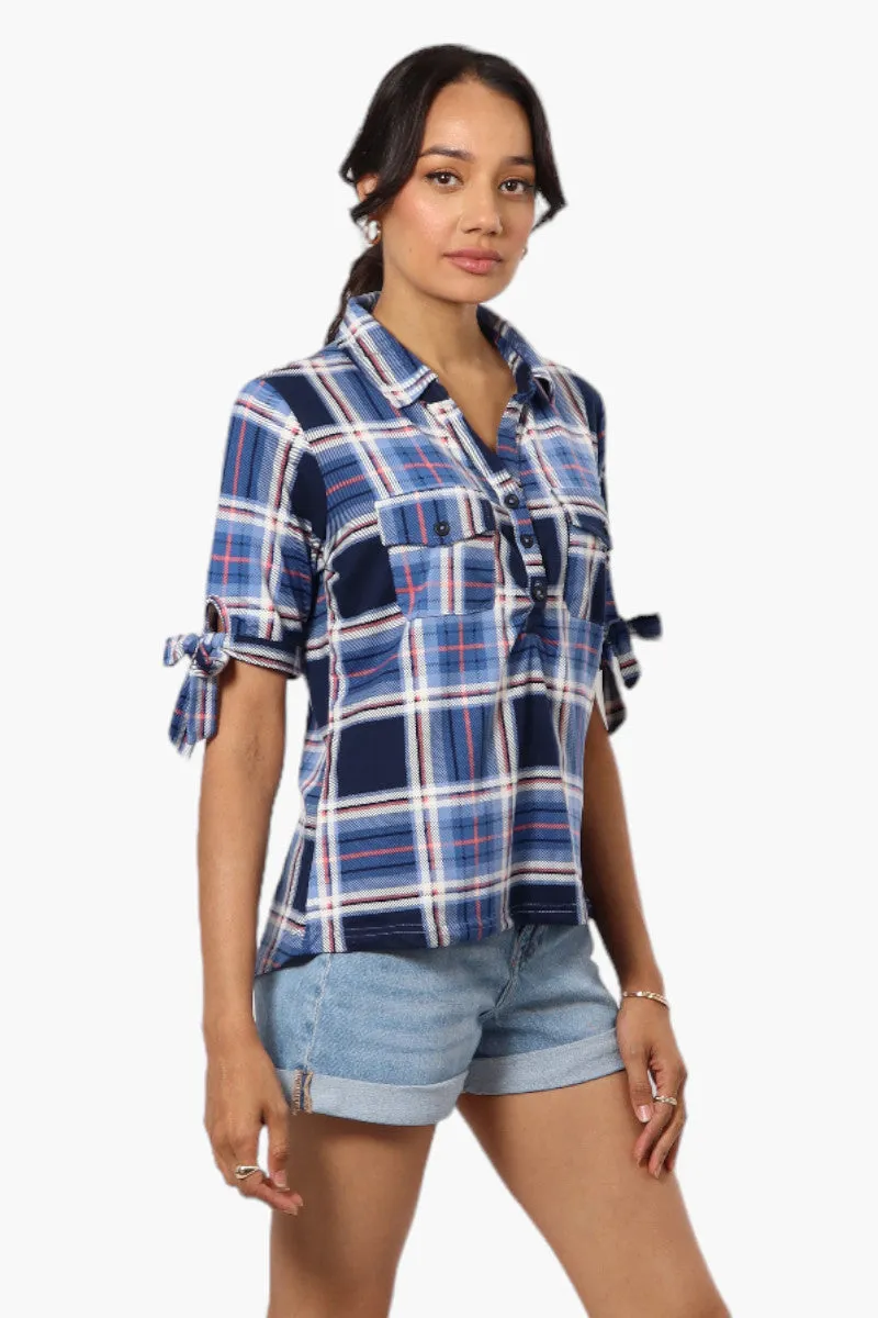 Urbanology Plaid Tie Sleeve Shirt - Blue sold by Fairweather