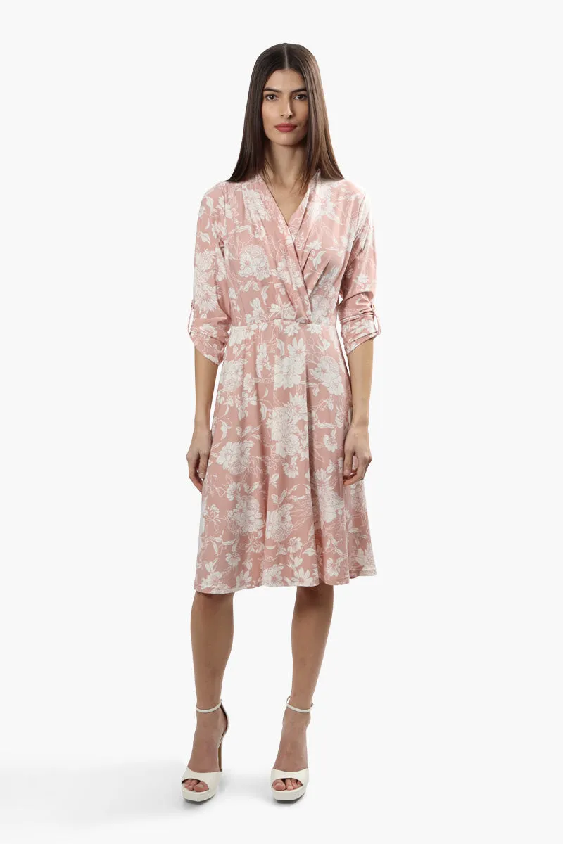 Beechers Brook Floral Roll Up Sleeve Day Dress - Pink sold by Fairweather