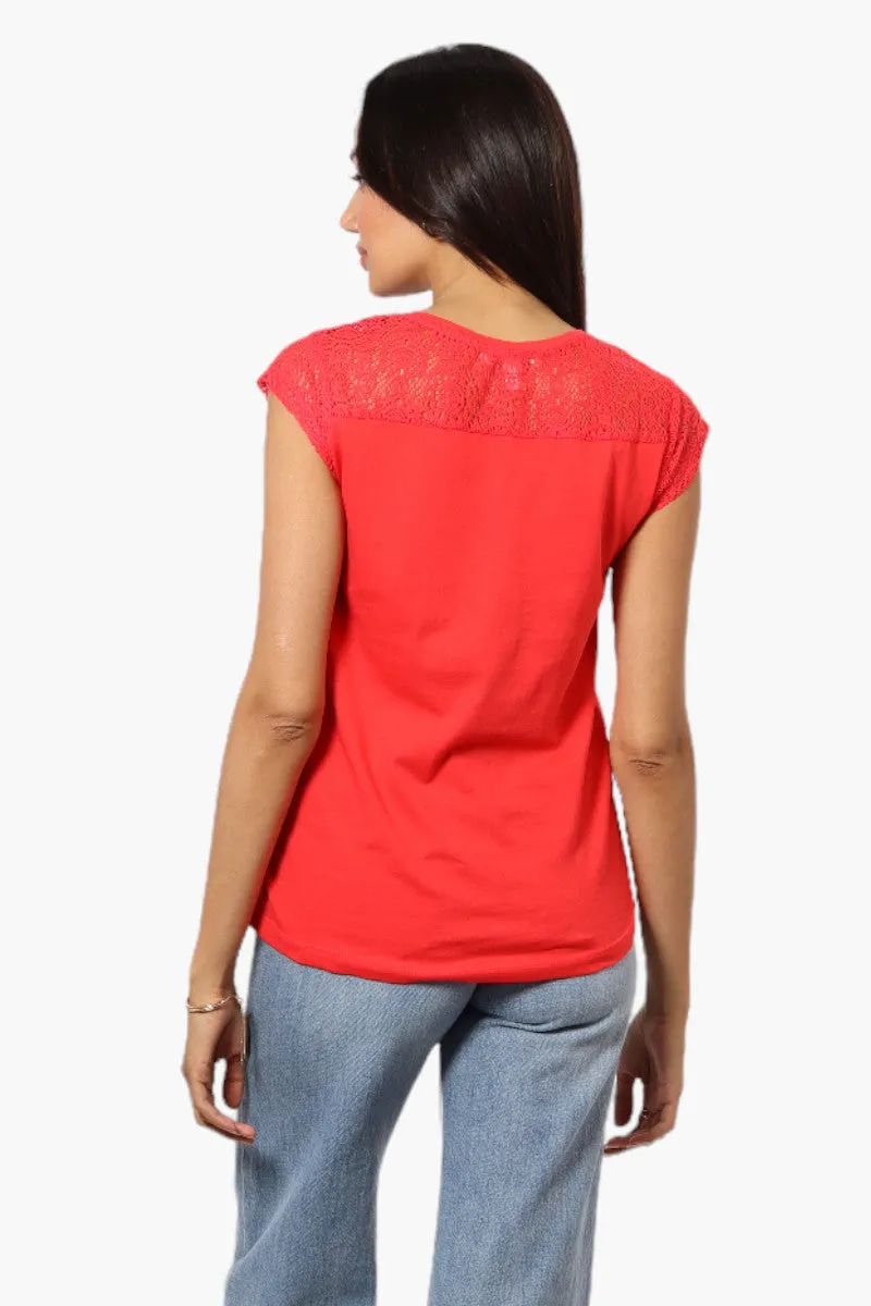 Majora Half Zip Lace Shoulder Tee - Red sold by Fairweather product image thumbnail 4