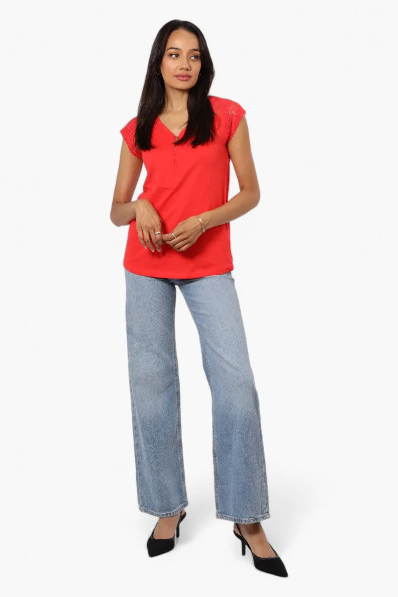 Majora Half Zip Lace Shoulder Tee - Red sold by Fairweather product image thumbnail 2