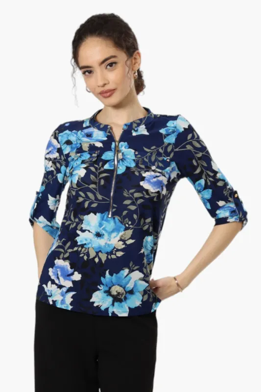 Beechers Brook Floral Zip Front Shirt - Navy sold by Fairweather